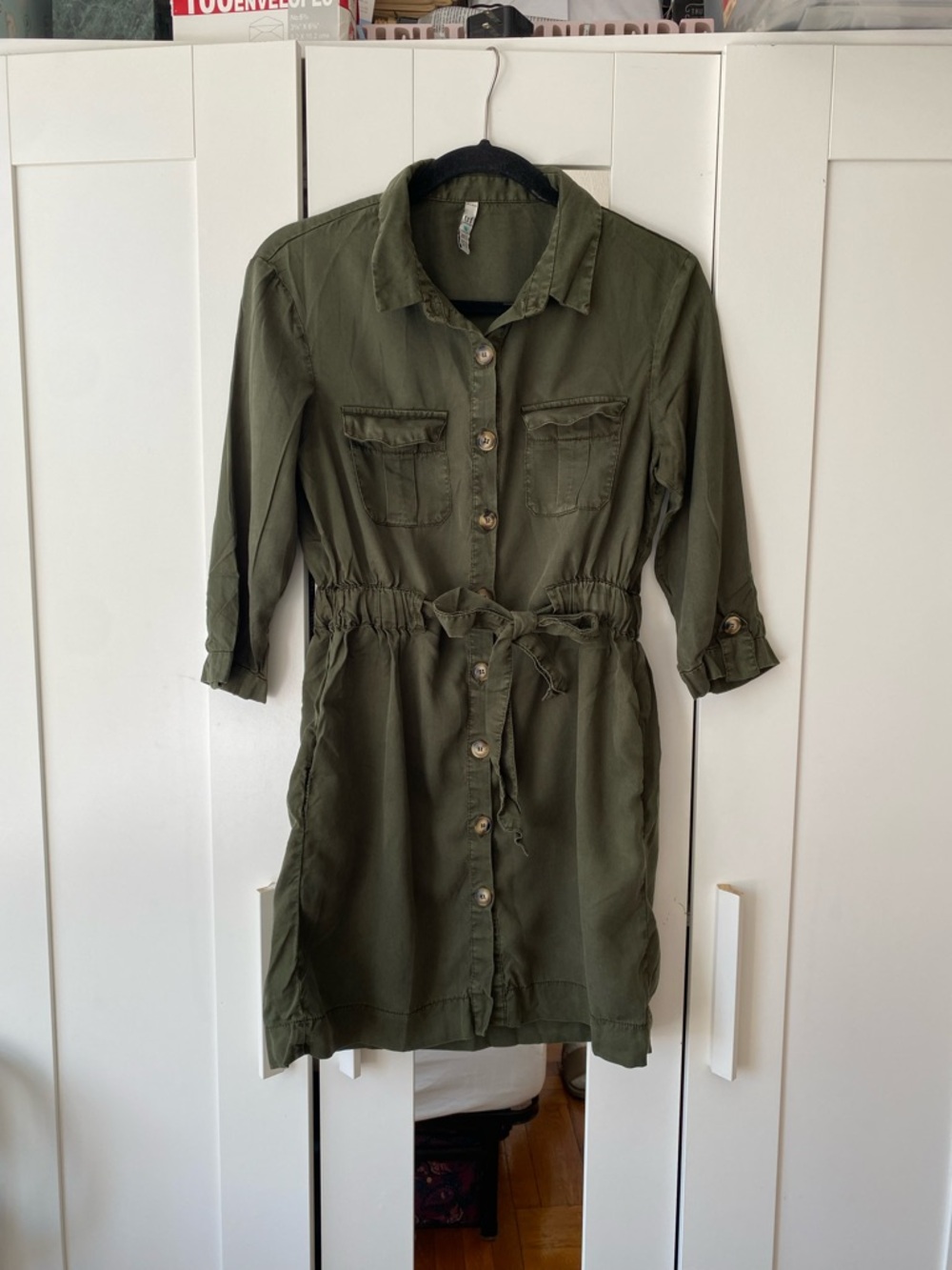 ZARA TRF Olive Green Tencel Utility Shirt Dress XS